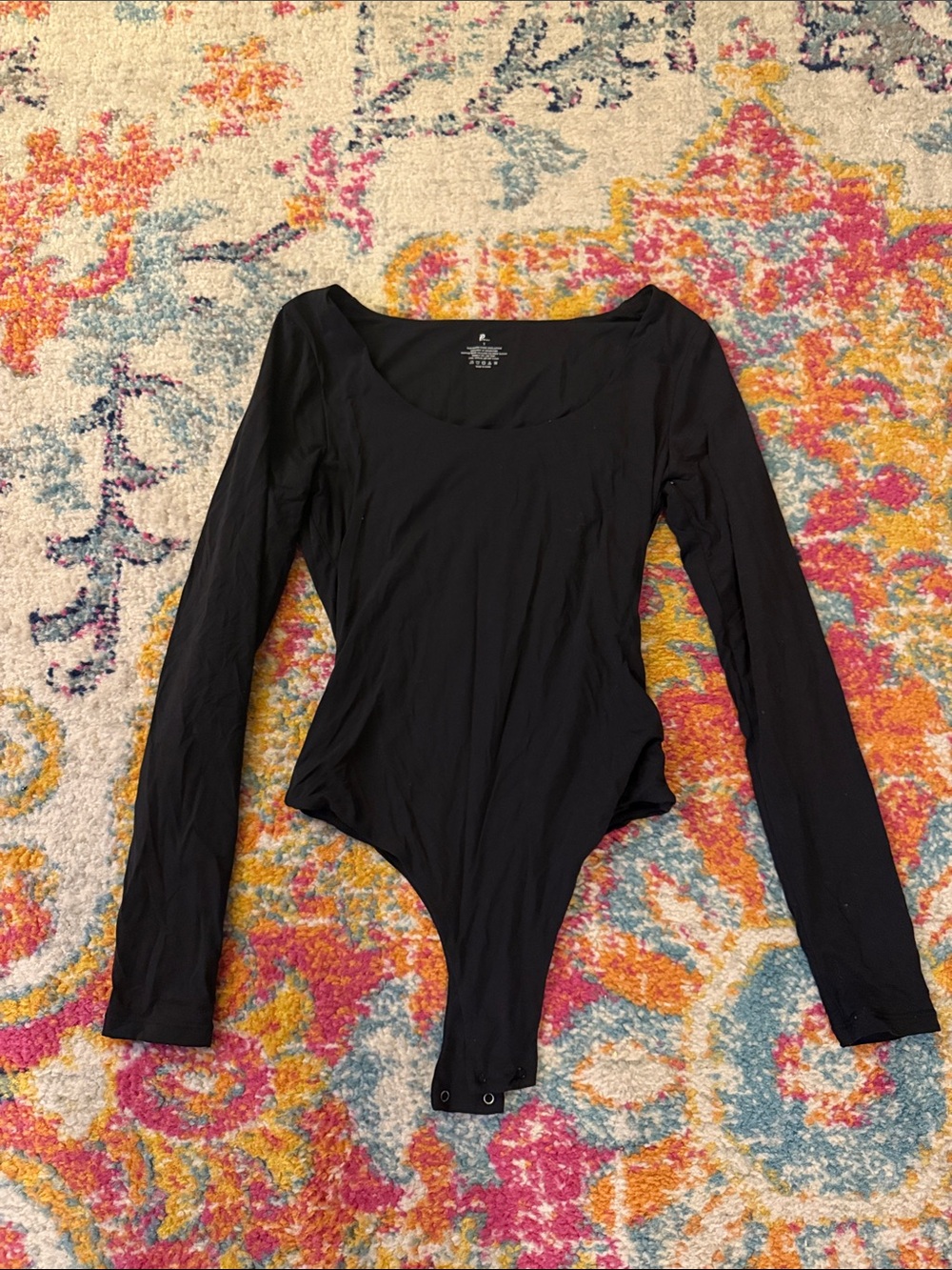 Black Long-Sleeve Scoop Neck Bodysuit